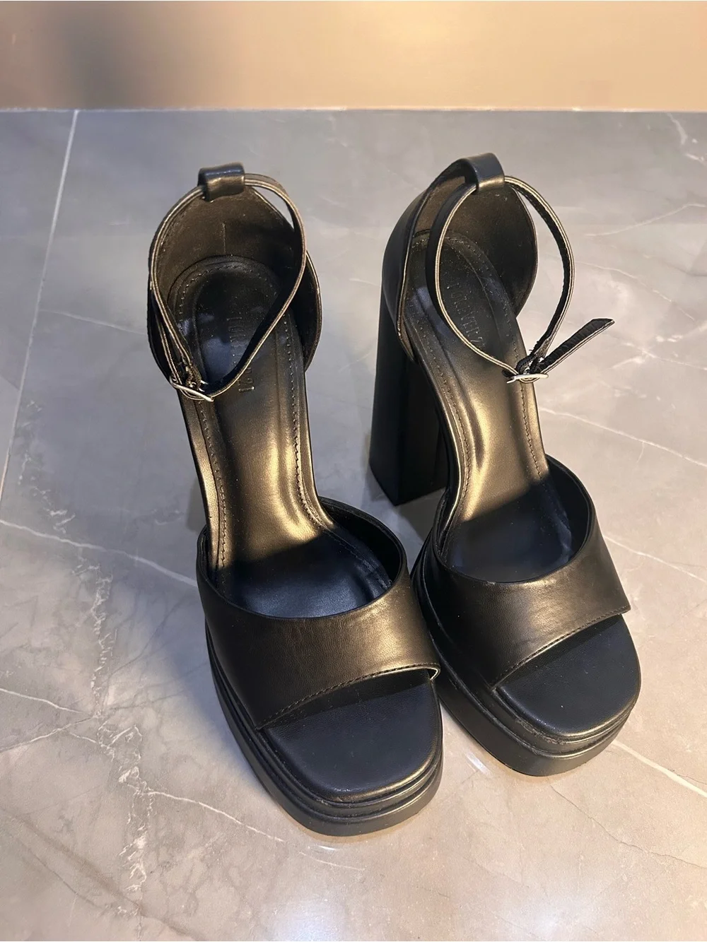 Women's Black Platform Ankle-Strap Heels